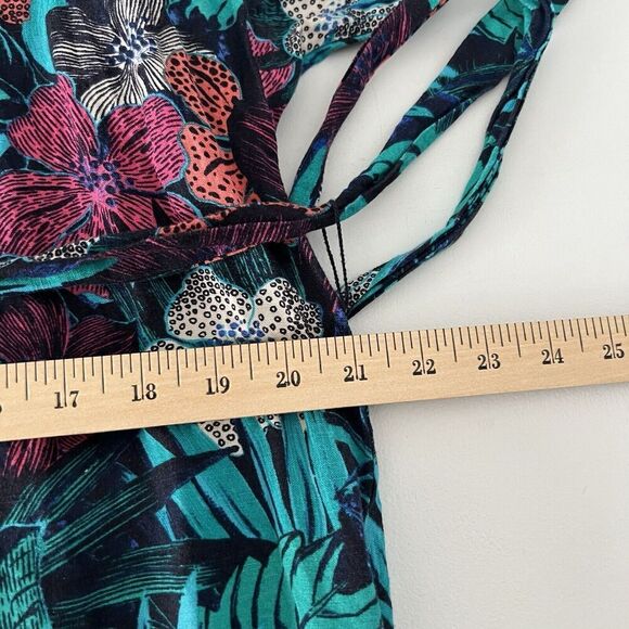 Ann Taylor Loft Linen Tropical Dress Womens Sz14 Blue Short Sleeve Tie Waist - Picture 10 of 10